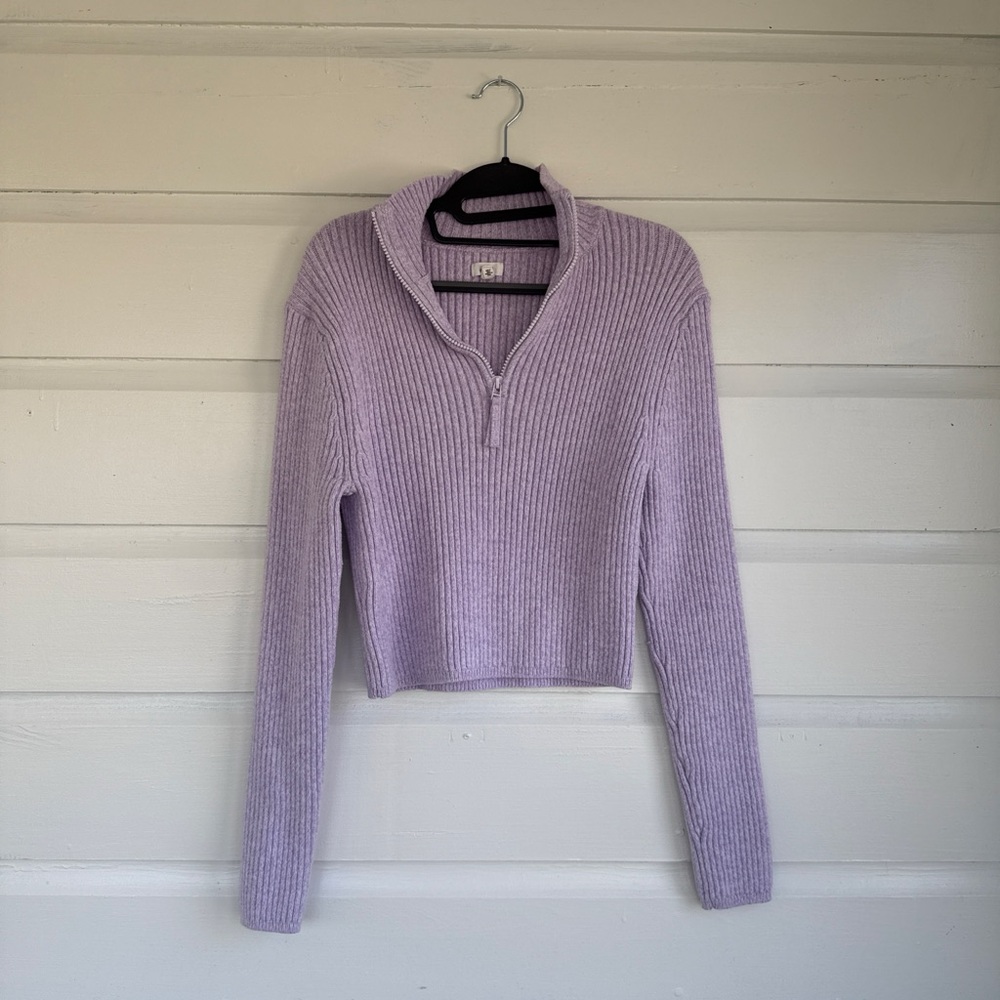 aerie Lilac Ribbed Half-Zip Cowl Neck Sweater
